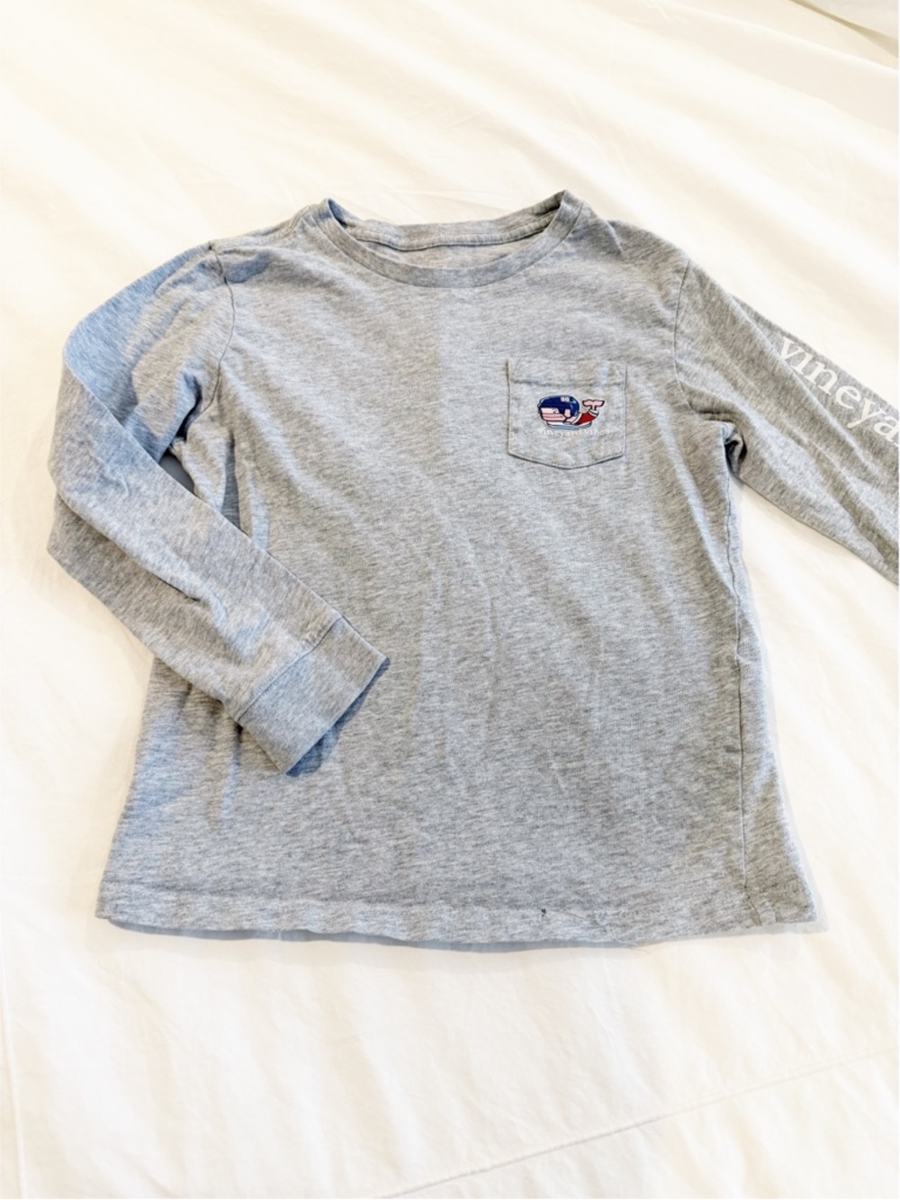 Vineyard Vines Kids Long-Sleeve Tee Gray with Football Whale Size 7